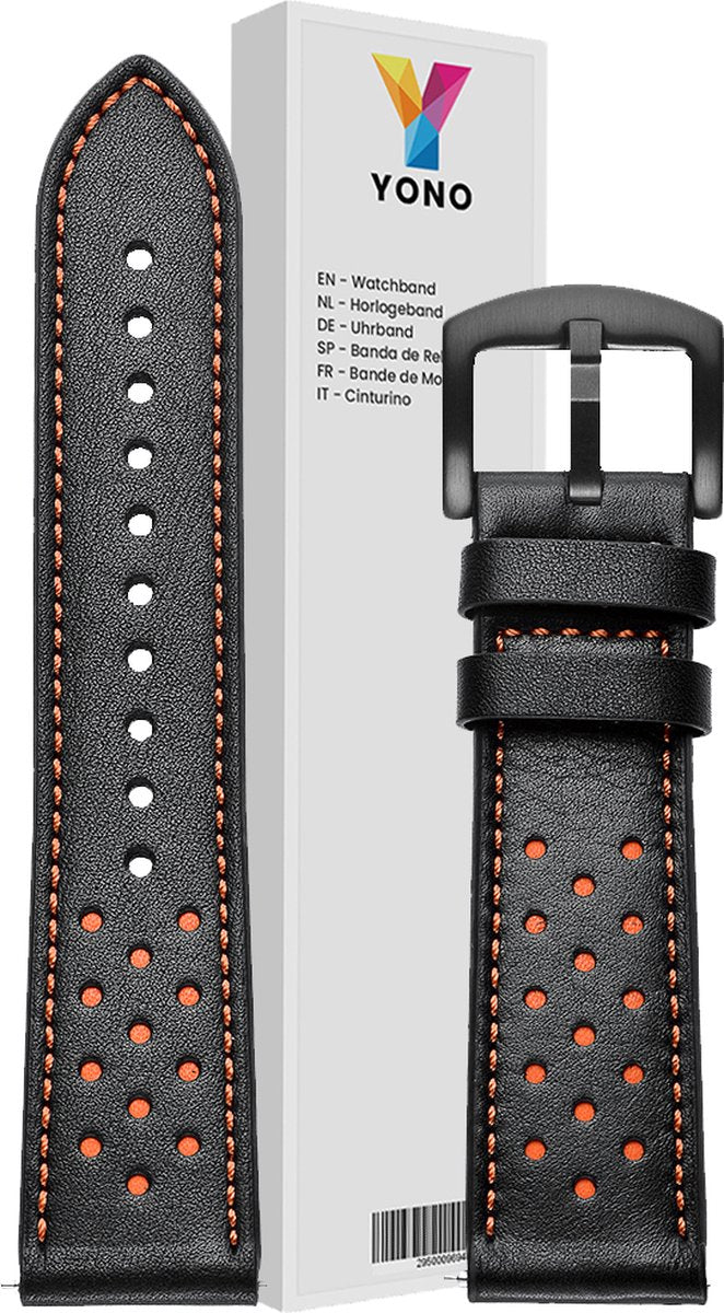 YONO Leer Air Bandje 22mm - Horlogebandje geschikt voor Samsung Galaxy Watch 46mm / 3 (45mm) / Gear s3 - Polar Vantage M2 / Grit X - Huawei Watch GT 3 (pro) / 2 - Amazfit GTR - Zwart