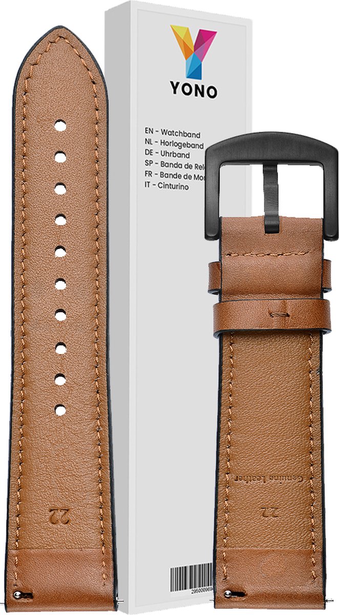 YONO Leer Air Bandje 22mm - Horlogebandje geschikt voor Samsung Galaxy Watch 46mm / 3 (45mm) / Gear s3 - Polar Vantage M2 / Grit X - Huawei Watch GT 3 (pro) / 2 - Amazfit GTR - Bruin