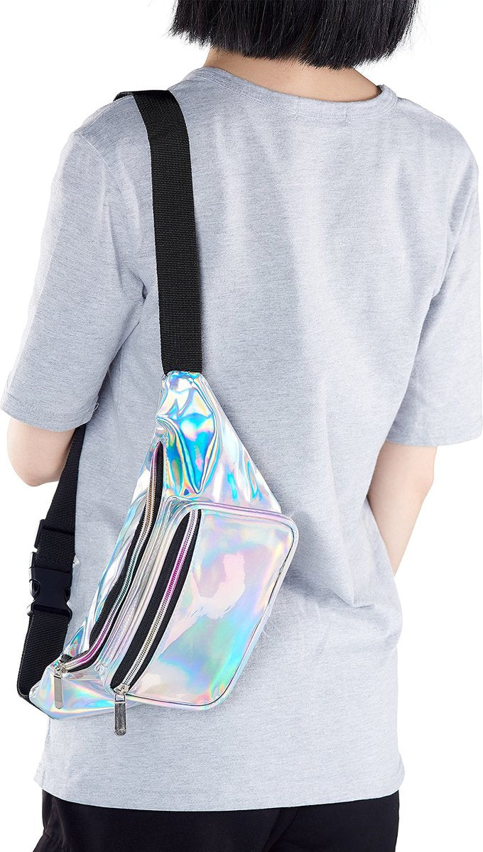YONO Fanny Pack Holografisch - Heuptasje geschikt voor Festival / Reizen - Telefoontasje Crossbody - Buideltasje voor Dames en Heren - Zilver