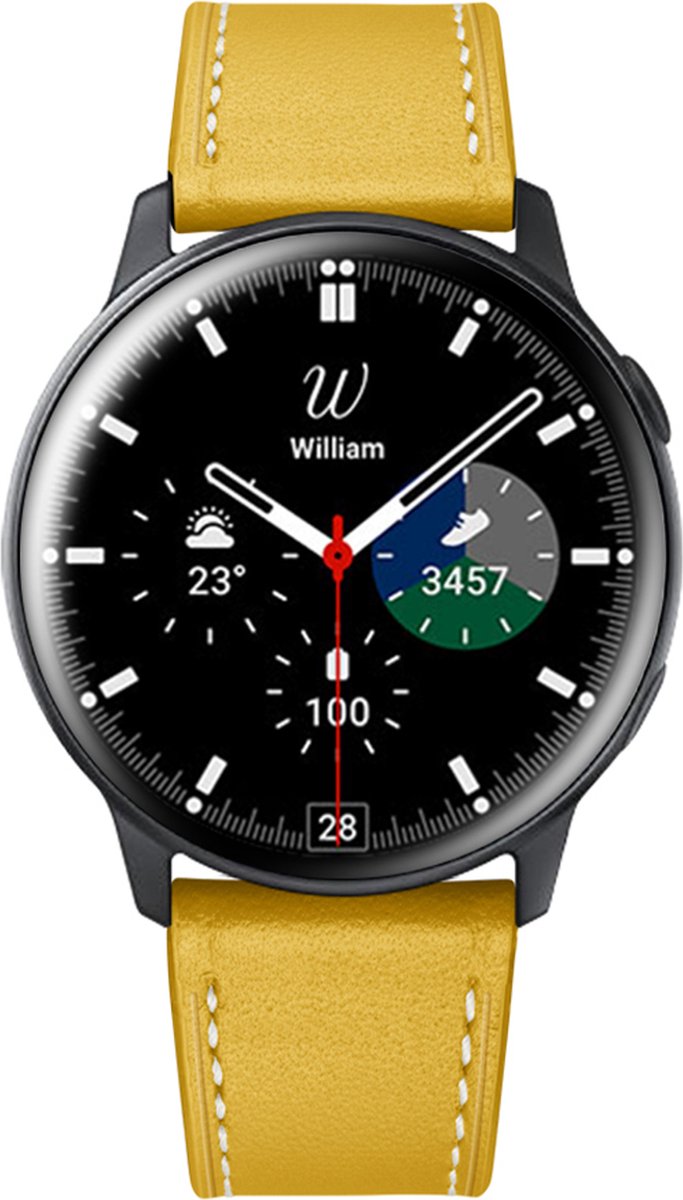 YONO Leer Bandje 20mm - Luxe Leren Horlogebandje geschikt voor Samsung Galaxy Watch 7/6/5 / Pro / 4 / 3 / Active 2 - Polar Ignite / Unite – Huawei - Geel