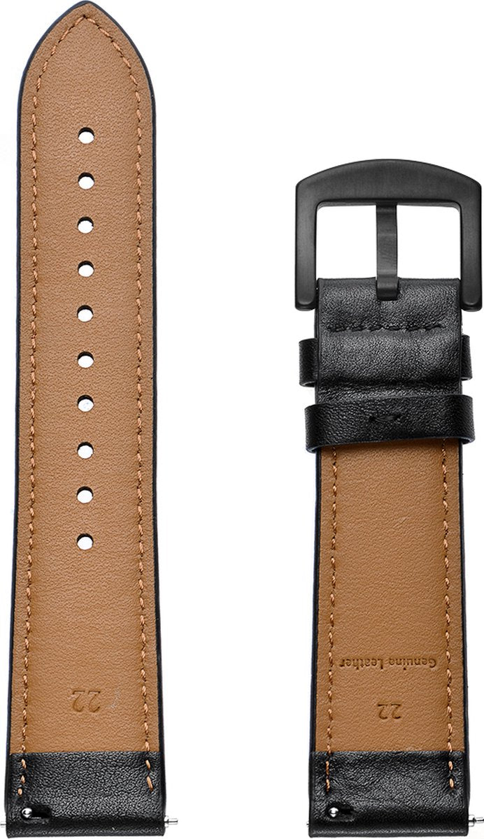 YONO Leer Air Bandje 22mm - Horlogebandje geschikt voor Samsung Galaxy Watch 46mm / 3 (45mm) / Gear s3 - Polar Vantage M2 / Grit X - Huawei Watch GT 3 (pro) / 2 - Amazfit GTR - Zwart