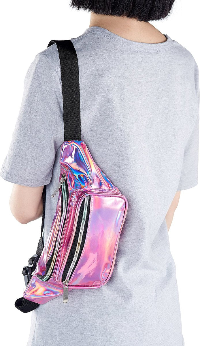 YONO Fanny Pack Holografisch - Heuptasje geschikt voor Festival / Reizen - Telefoontasje Crossbody - Buideltasje voor Dames en Heren - Roze