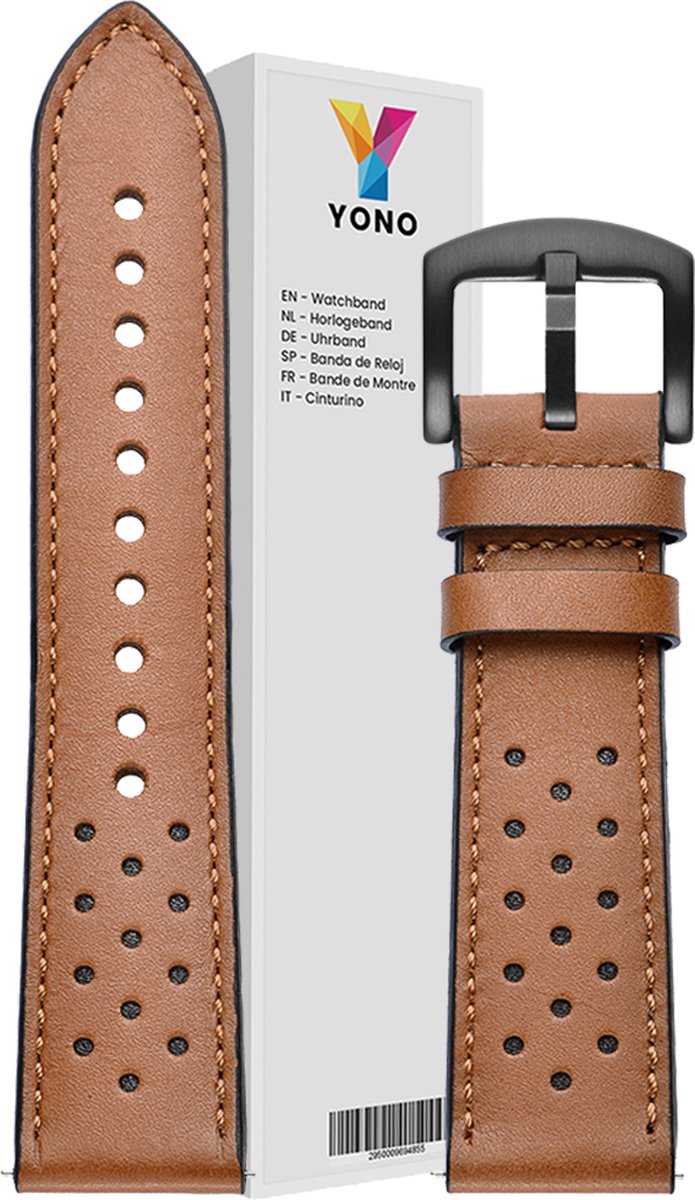 YONO Leer Air Bandje 20mm - Leren Horlogebandje geschikt voor Samsung Galaxy Watch 7 / 6 / 5 / Pro / 4 / 3 / Active 2 - Polar Ignite / Unite – Huawei - Bruin