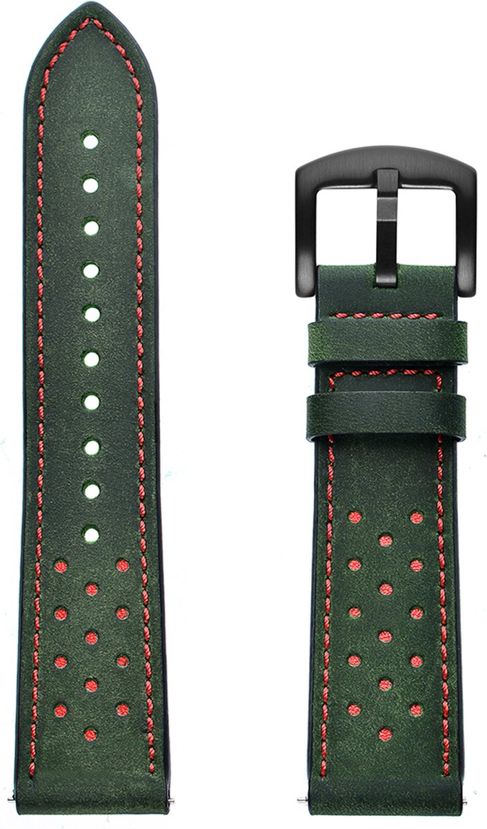 YONO Leer Air Bandje 22mm - Horlogebandje geschikt voor Samsung Galaxy Watch 46mm / 3 (45mm) / Gear s3 - Polar Vantage M2 / Grit X - Huawei Watch GT 3 (pro) / 2 - Amazfit GTR - Donkergroen