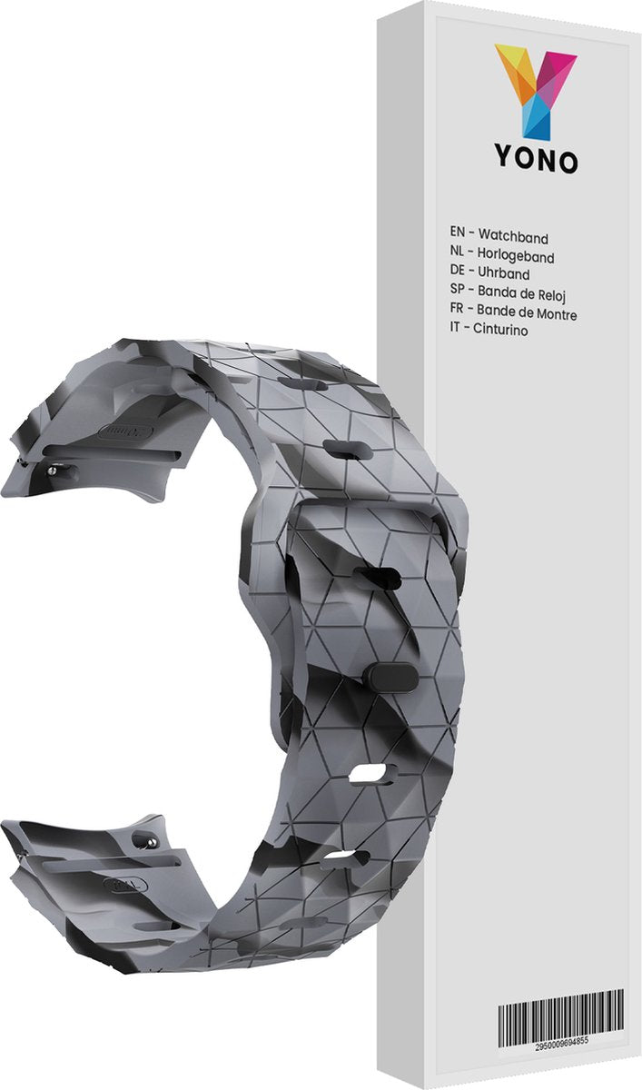 YONO Hexagon Bandje 20mm - Horlogebandje geschikt voor Samsung Galaxy Watch 7/6/5/4 (40/43/44/47mm Classic & Pro) - Camouflage Grijs