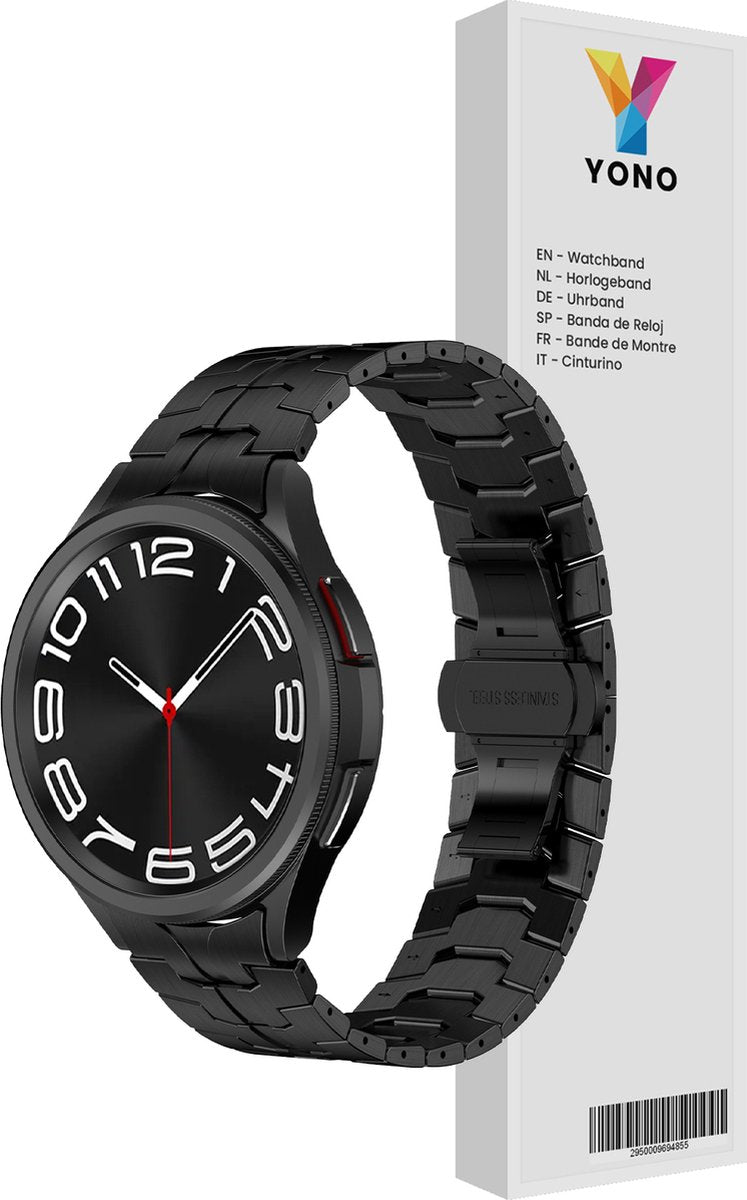 YONO Stalen Vlinder Bandje 20mm - Horlogebandje geschikt voor Samsung Galaxy Watch 7/6/5/4 (40/43/44/47mm Classic & Pro) - Zwart