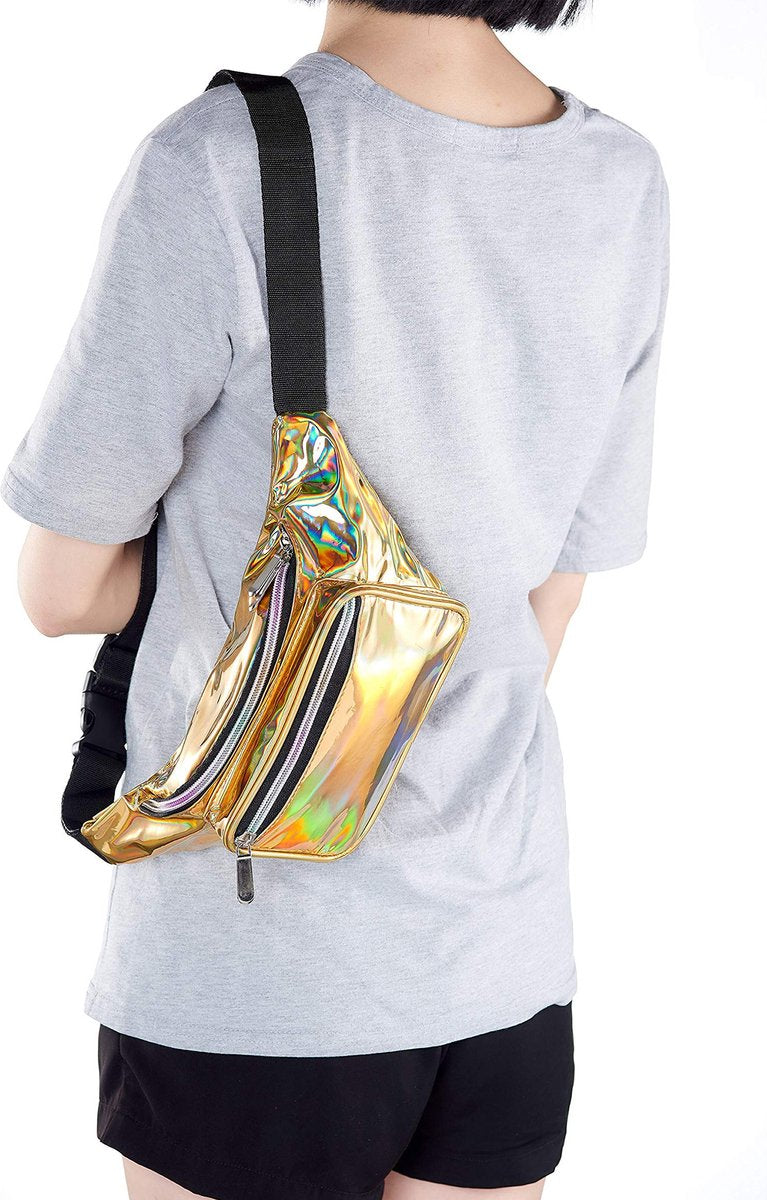 YONO Fanny Pack Holografisch - Heuptasje geschikt voor Festival / Reizen - Telefoontasje Crossbody - Buideltasje voor Dames en Heren - Goud