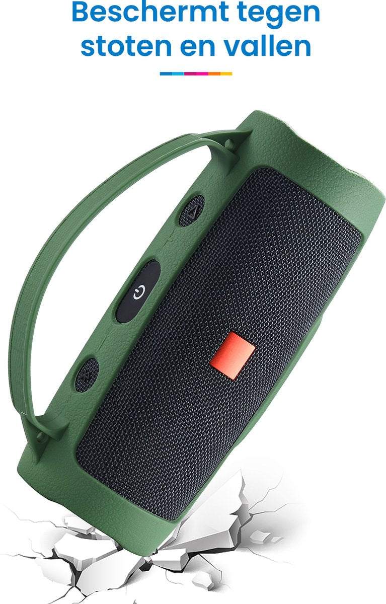 YONO Siliconen Hoes geschikt voor JBL Charge Essential 2 - Case met Draagriem en Handvat - Beschermhoes - Donkergroen