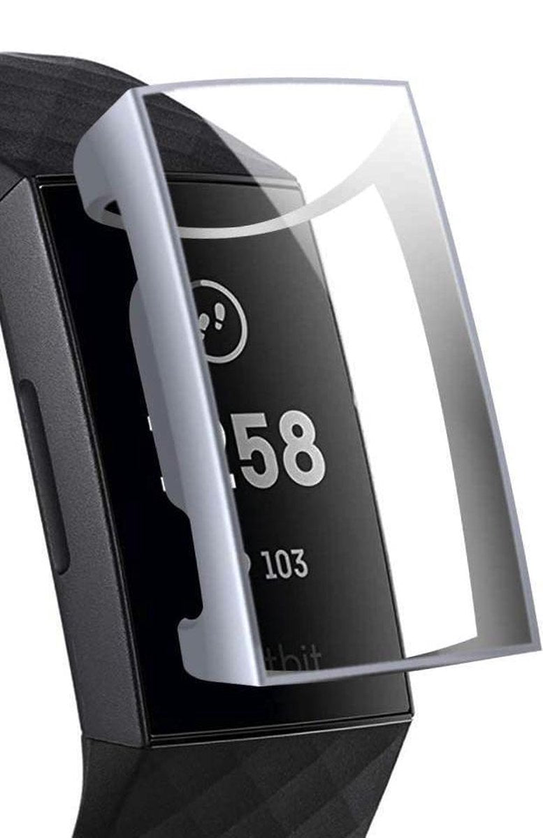 YONO Bumper geschikt voor Fitbit Charge 4 – Siliconen Case - Screenprotector Hoesje – Zilver