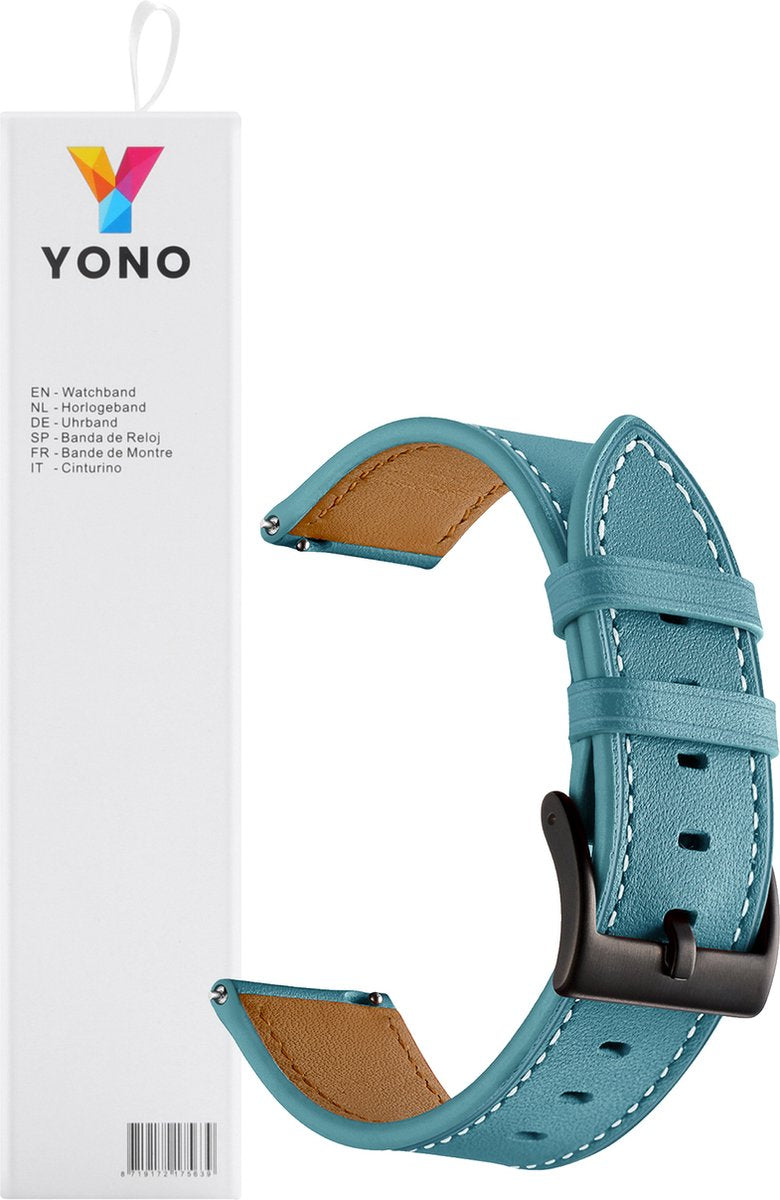 YONO Leer Bandje 22mm - Horlogebandje geschikt voor Samsung Galaxy Watch 46mm / 3 (45mm) / Gear s3 - Polar Vantage M2 / Grit X - Huawei Watch GT 3 (pro) / 2 - Amazfit GTR - Blauw