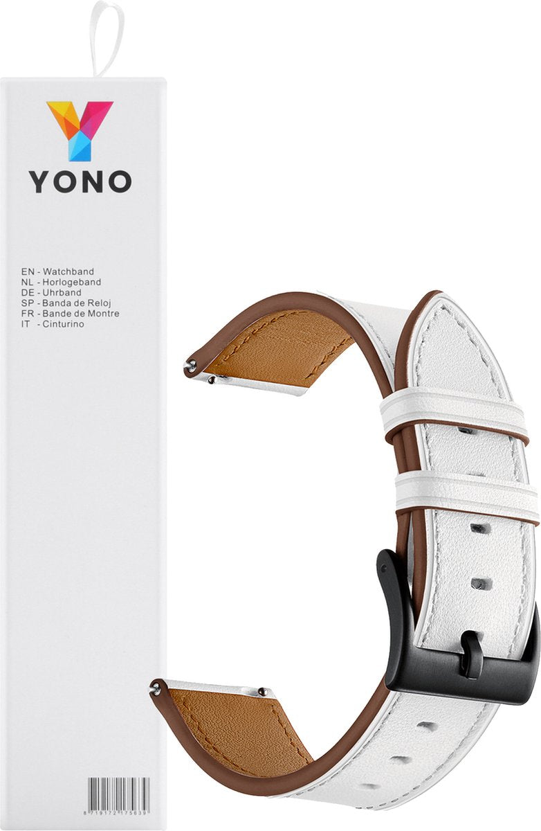 YONO Leer Bandje 20mm - Luxe Leren Horlogebandje geschikt voor Samsung Galaxy Watch 7/6/5 / Pro / 4 / 3 / Active 2 - Polar Ignite / Unite – Huawei - Wit