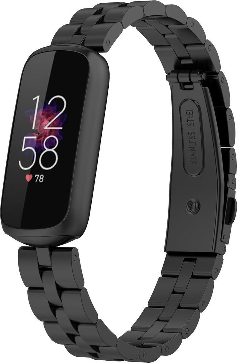 YONO Schakel Bandje geschikt voor Fitbit Luxe - Vervangende RVS Armband - Zwart