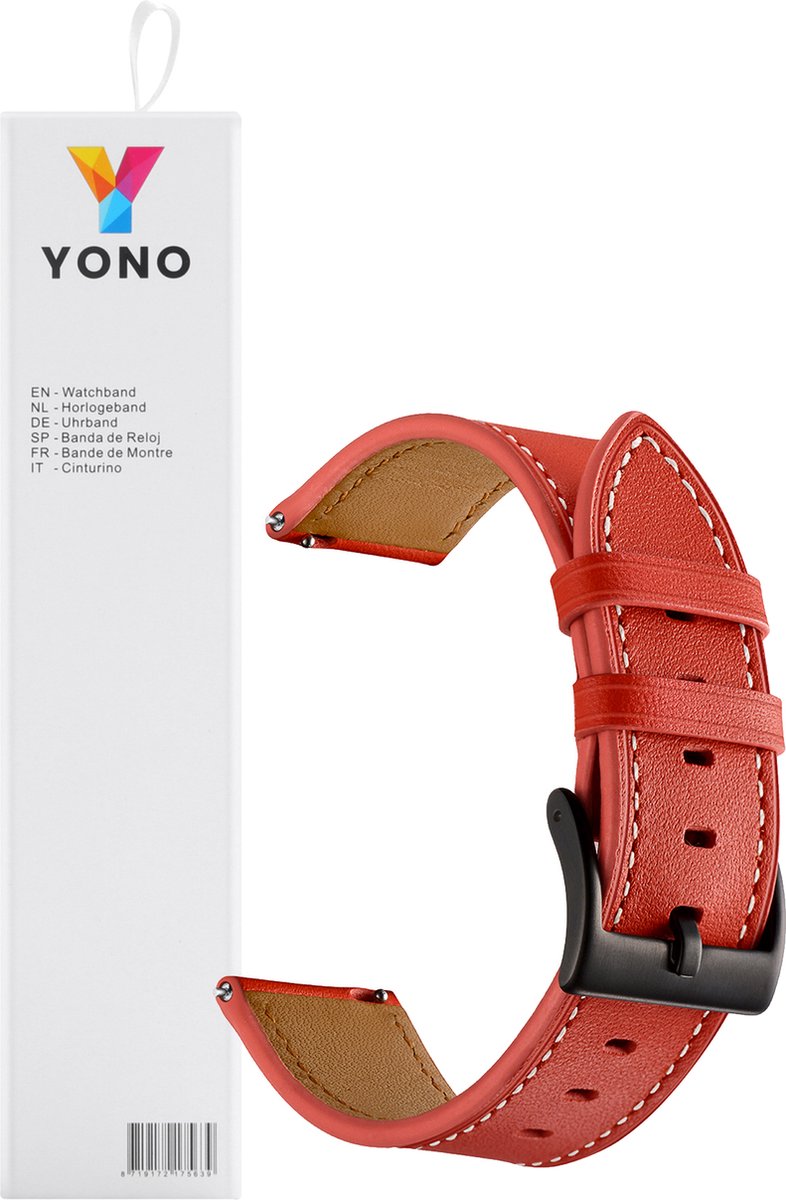 YONO Leer Bandje 22mm - Horlogebandje geschikt voor Samsung Galaxy Watch 46mm / 3 (45mm) / Gear s3 - Polar Vantage M2 / Grit X - Garmin Vivoactive 4 / Venu 2 - Huawei Watch GT 3 (pro) / 2 - Amazfit GTR - Rood