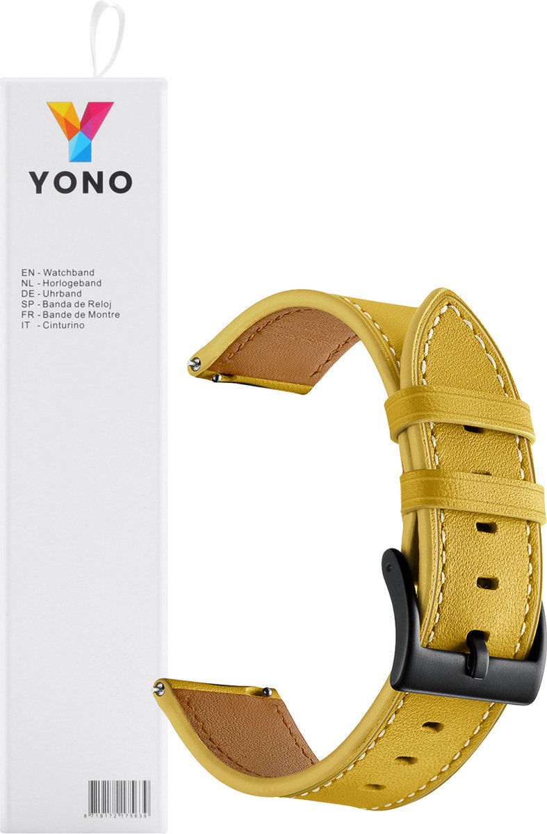 YONO Leer Bandje 20mm - Luxe Leren Horlogebandje geschikt voor Samsung Galaxy Watch 7/6/5 / Pro / 4 / 3 / Active 2 - Polar Ignite / Unite – Huawei - Geel