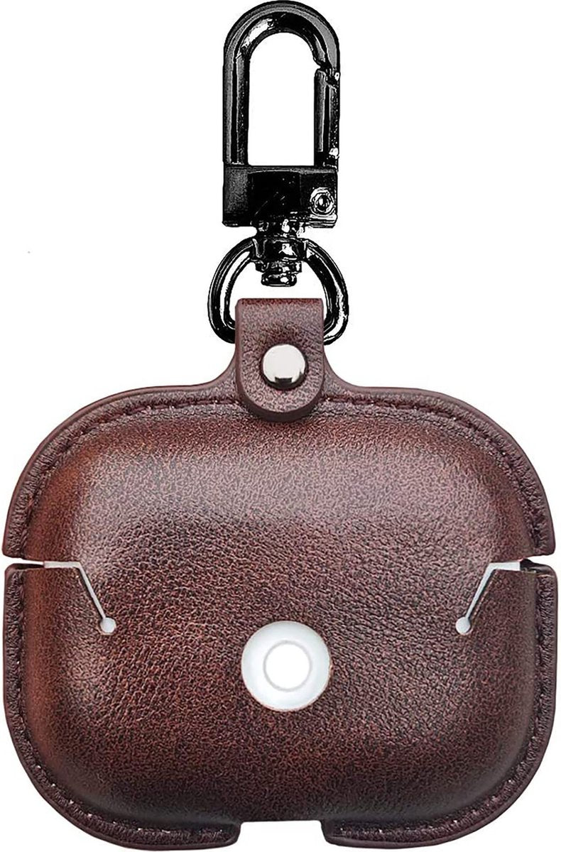 YONO Hoesje geschikt voor Airpods Pro 1 / 2 - Leer met Clip - Donkerbruin