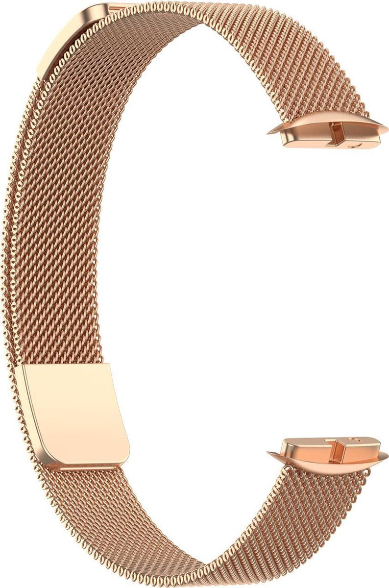 YONO Milanees Bandje geschikt voor Fitbit Luxe - Vervangende Milanese Armband - Rose Gold - Large