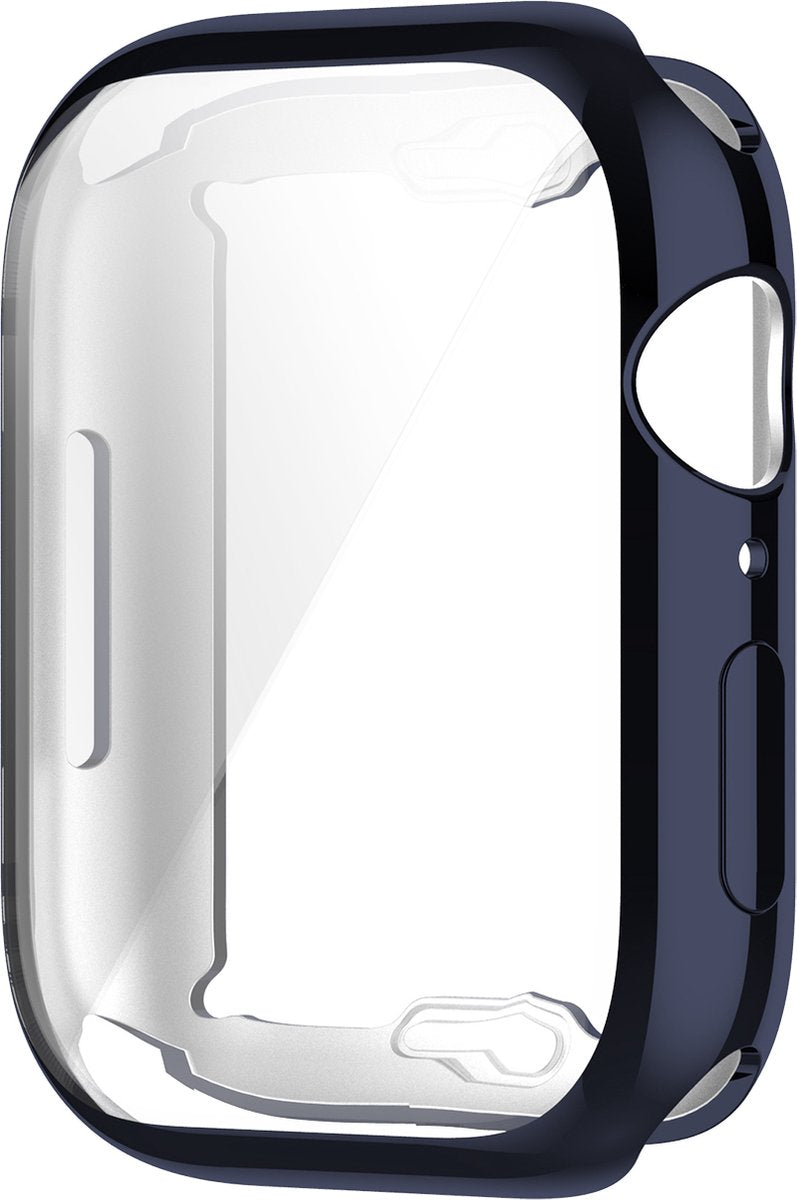 YONO Full Cover Bumper geschikt voor Apple Watch Series 7 / 8 / 9 (45 mm) - Screen Protector Hoesje iWatch - Donkerblauw