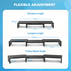 YONO Monitor Standaard 2 Schermen - Beeldscherm Verhoger met Telefoon Houder - Bureau Organizer - Verstelbaar - Hout - Zwart