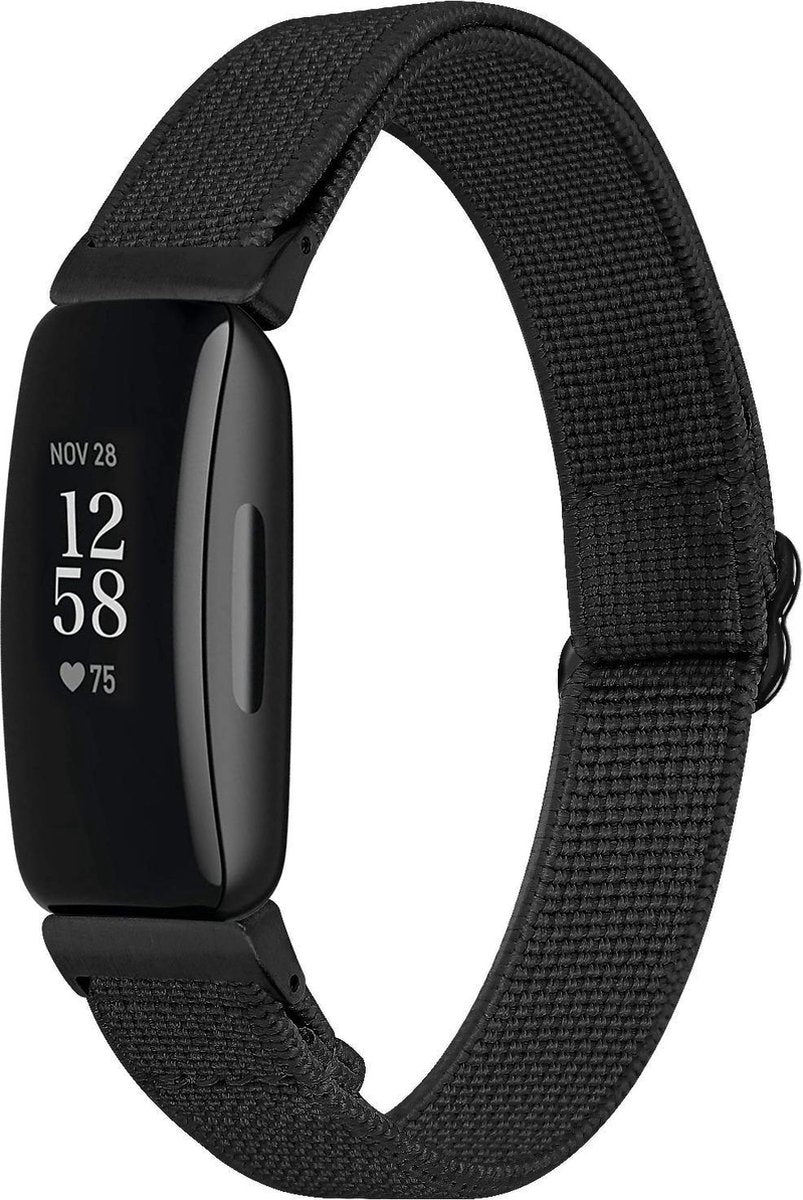 YONO Bandje geschikt voor Fitbit Inspire 2 - Nylon Stretch - Zwart