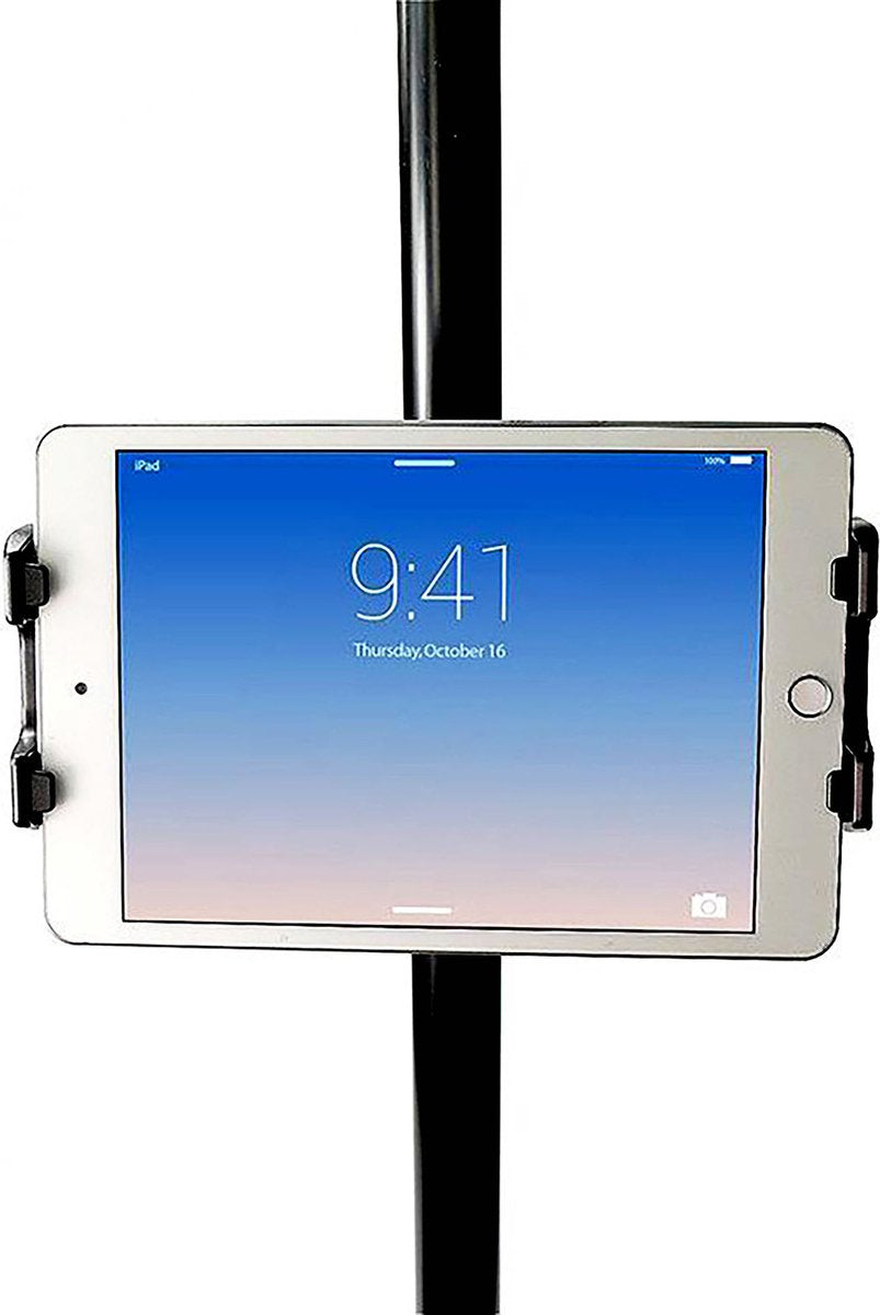 YONO Tablet Houder met Klem - 360 Graden Draaibaar - Geschikt voor Kinderwagen / Spinning Fiets / Fitnessapparatuur voor Binnen - Zwart