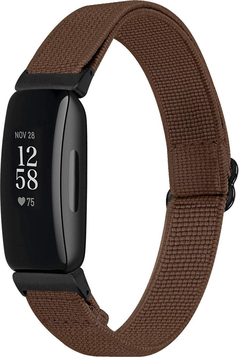 YONO Bandje geschikt voor Fitbit Inspire 2 - Nylon Stretch - Bruin