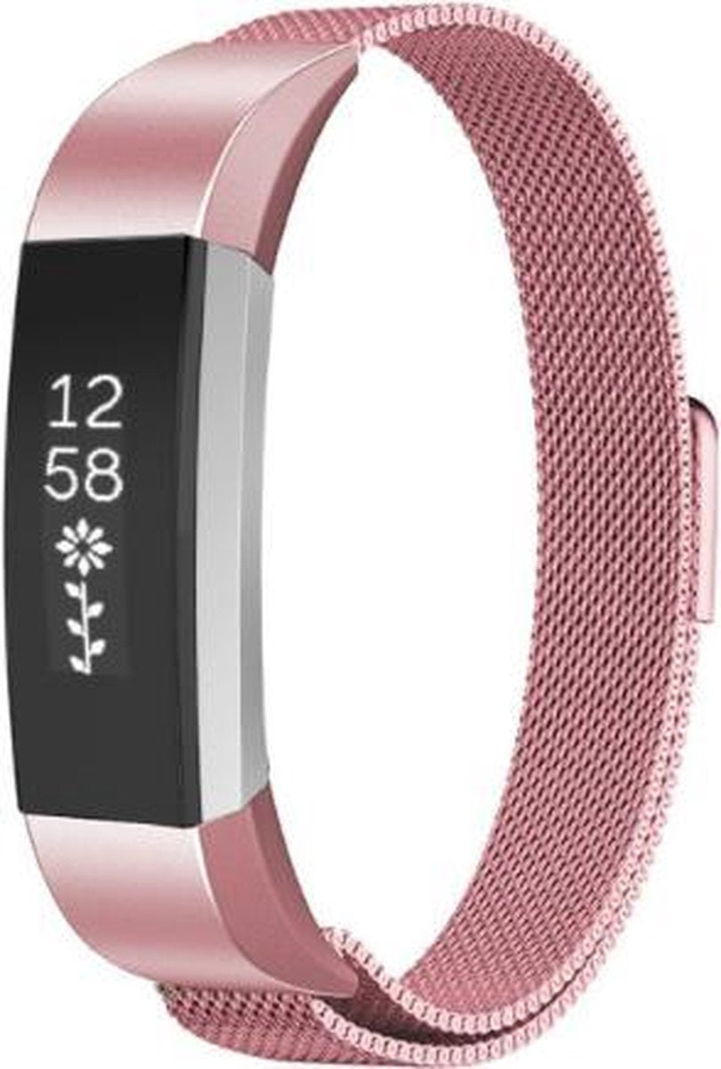YONO Milanees Bandje Roze geschikt voor Fitbit Alta HR - Vervangende RVS Armband met Magneetsluiting – Small
