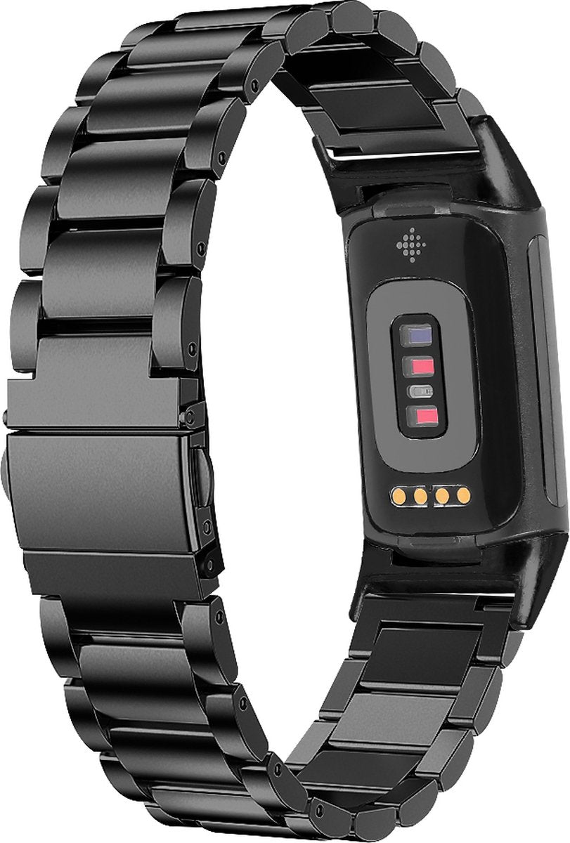 YONO Schakel Bandje geschikt voor Fitbit Charge 5 / 6 - Vervangende RVS Armband - Zwart