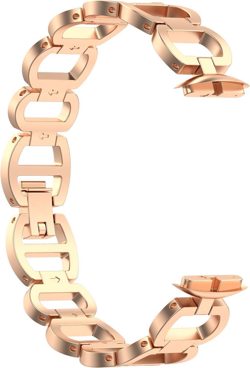 YONO Gevlochten Schakel Bandje geschikt voor Fitbit Luxe - Vervangende RVS Armband - Rose Gold