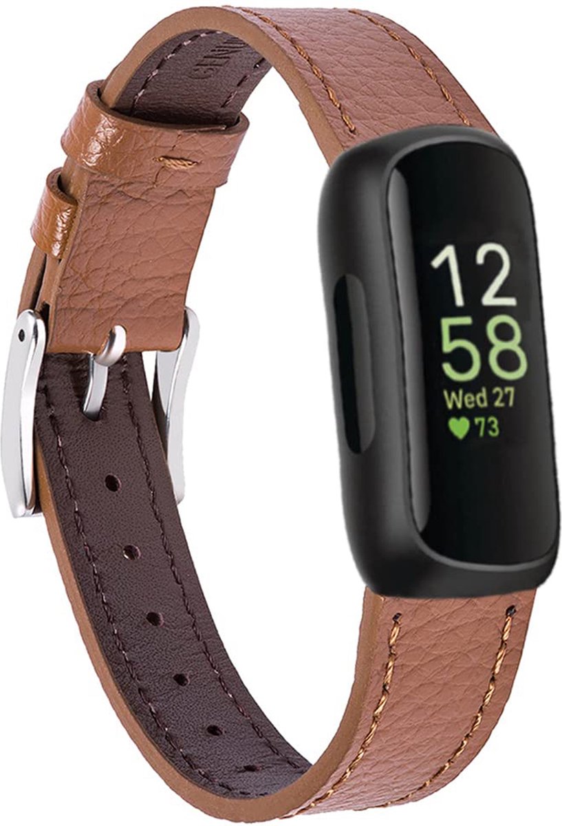 YONO Leer Bandje geschikt voor Fitbit Inspire 3 - Vervangende Lederen Armband - Bruin