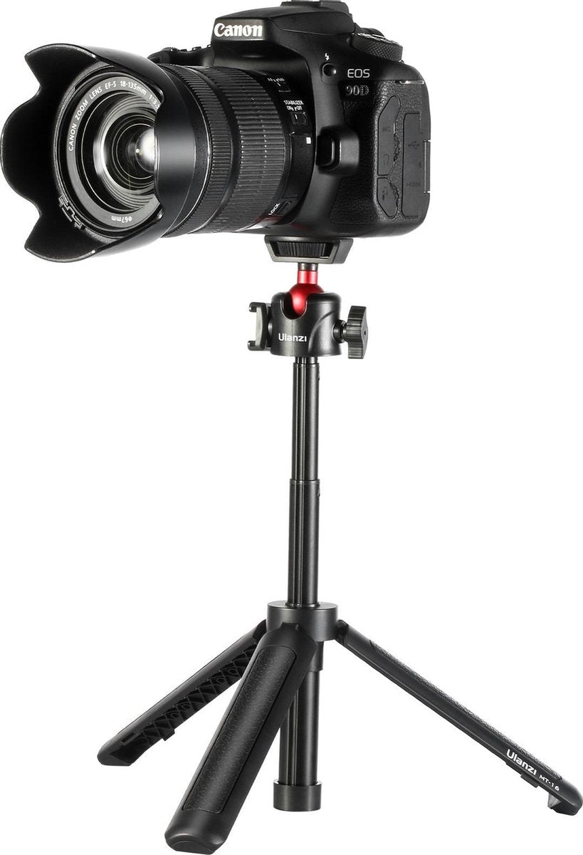 Ulanzi MT-16 Vlog-Statief, Camerahouder & Selfiestick - Uitschuifbaar tot 44 cm - Voor smartphone en camera - met Cold Shoe Mount - Zwart/Rood