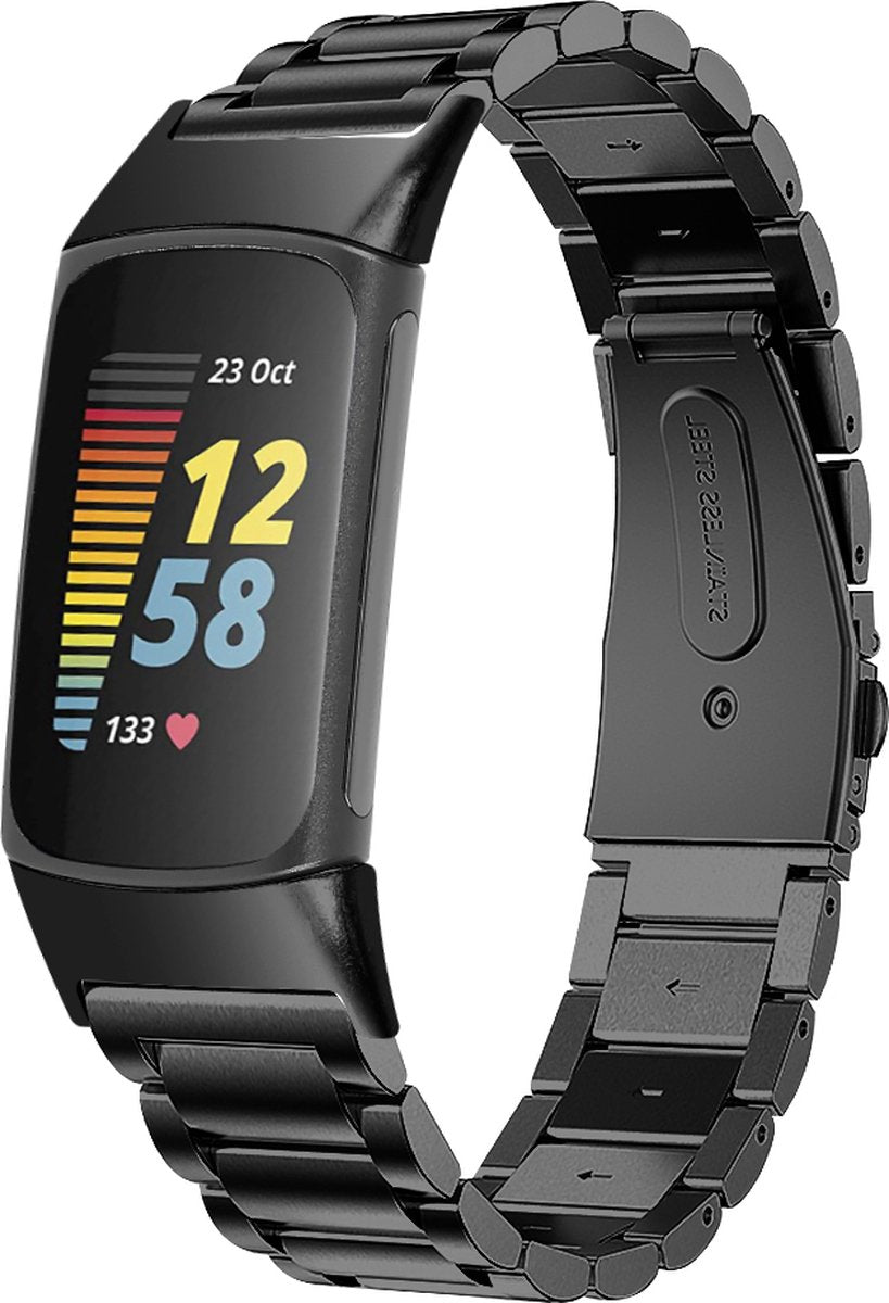 YONO Schakel Bandje geschikt voor Fitbit Charge 5 / 6 - Vervangende RVS Armband - Zwart