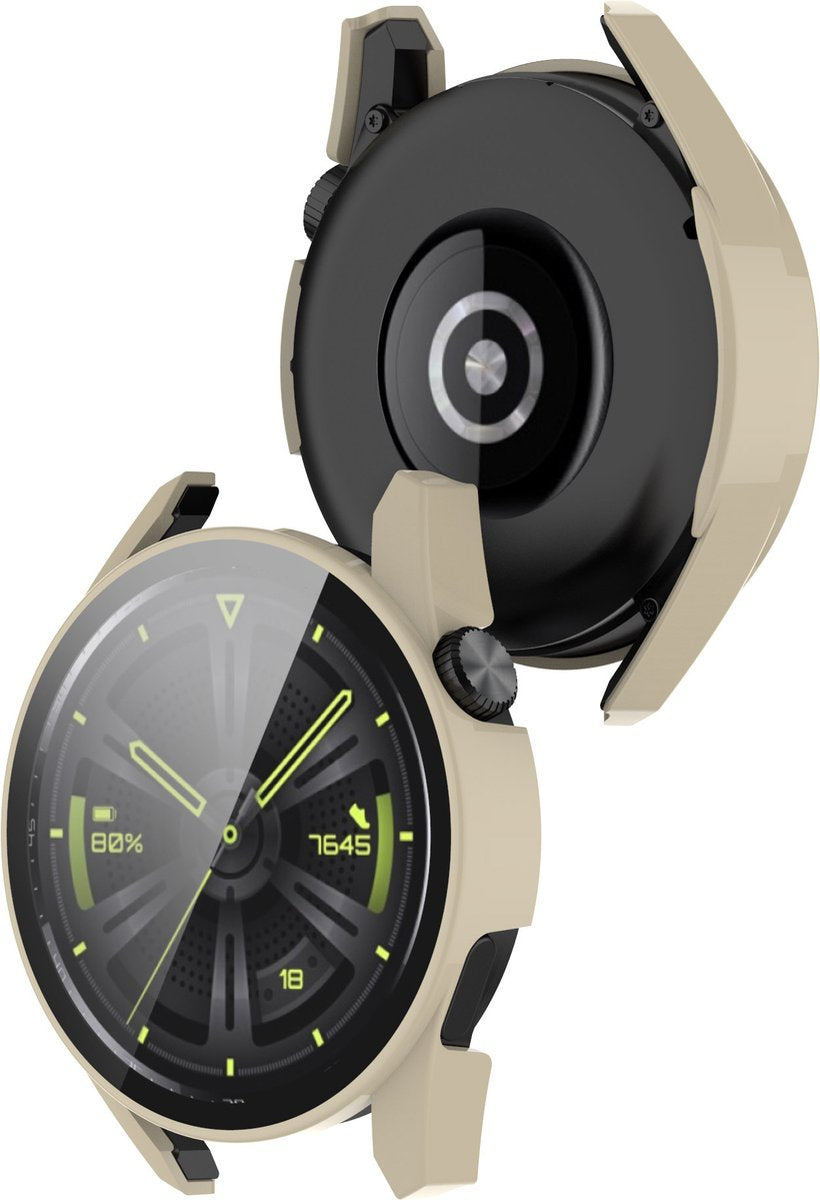 YONO Case geschikt voor Huawei Watch GT 3 - 42mm - Screen Protector Hoesje - Full Cover Bumper - Beige