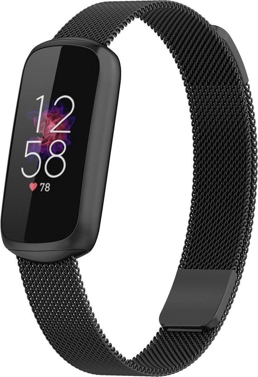 YONO Milanees Bandje geschikt voor Fitbit Luxe - Vervangende Milanese Armband - Zwart - Small