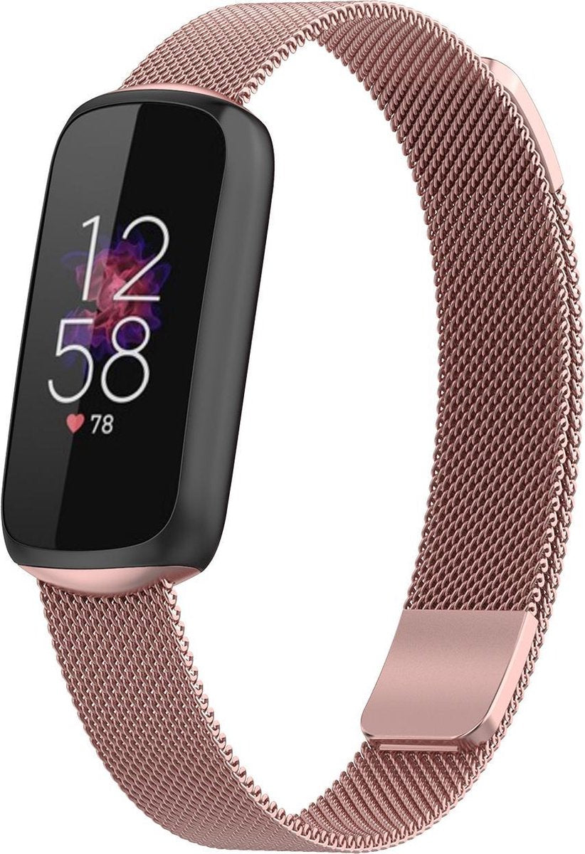 YONO Milanees Bandje geschikt voor Fitbit Luxe - Vervangende Milanese Armband - Roze - Large