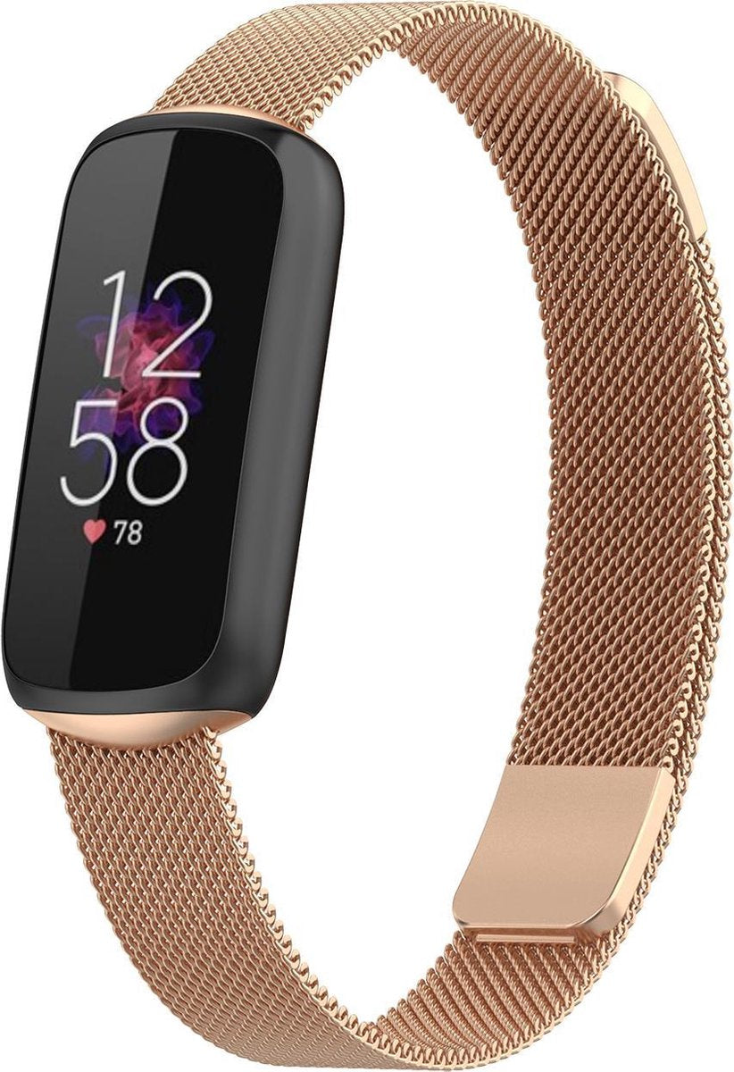 YONO Milanees Bandje geschikt voor Fitbit Luxe - Vervangende Milanese Armband - Rose Gold - Large