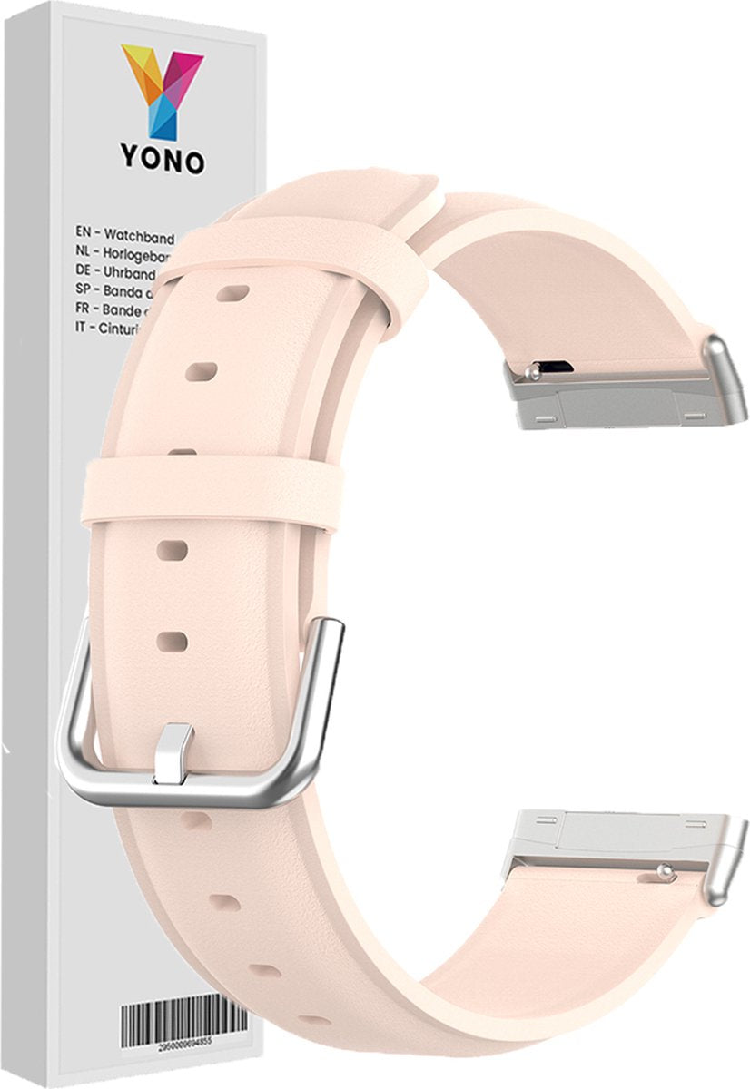 YONO Vacca Leer Bandje geschikt voor Fitbit Versa 3 / Sense - Leren Vervangende Horlogebandje Strap - Lichtroze