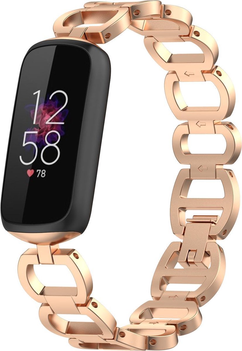 YONO Gevlochten Schakel Bandje geschikt voor Fitbit Luxe - Vervangende RVS Armband - Rose Gold