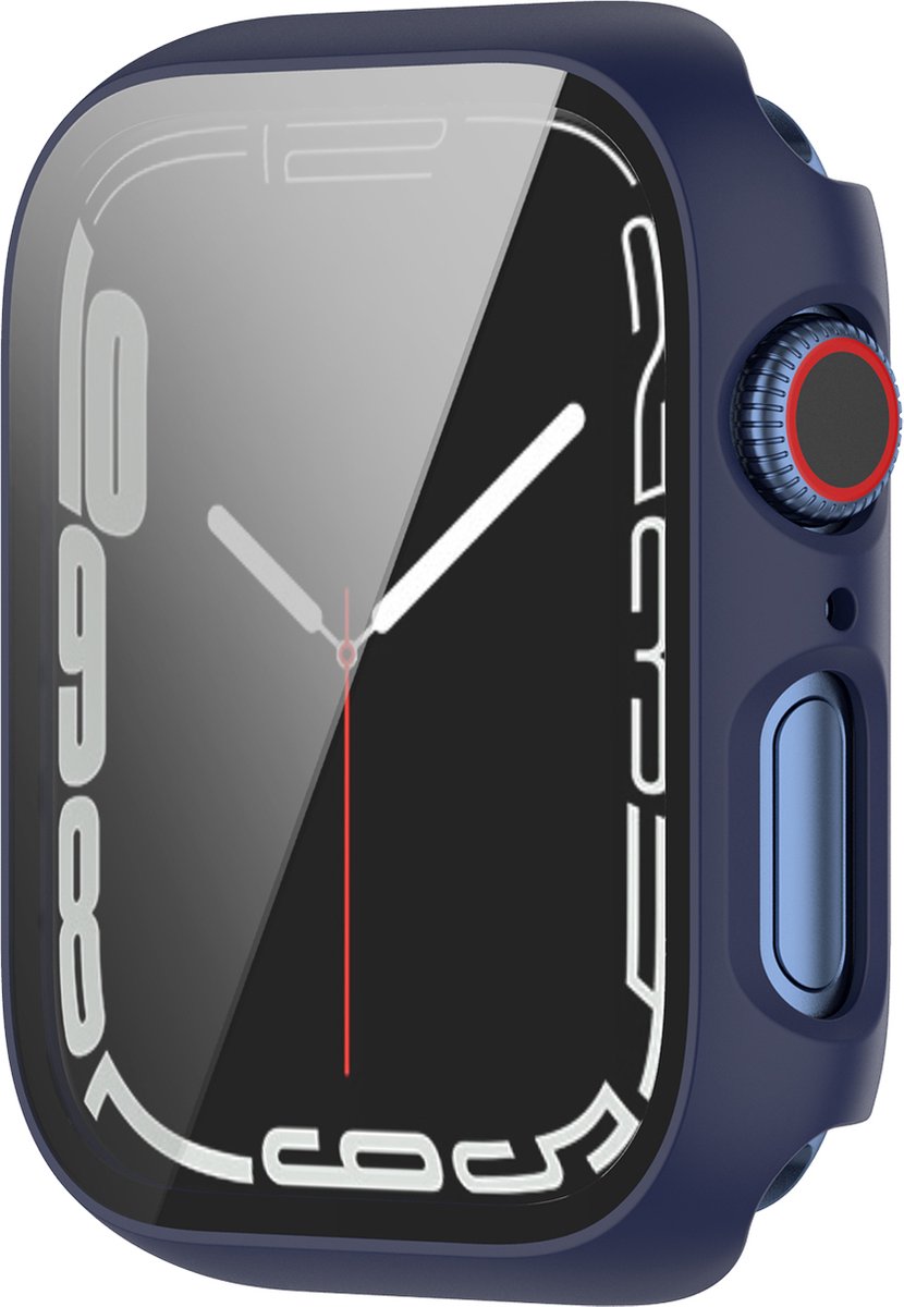 YONO Screen Protector Case geschikt voor Apple Watch Series 7 / 8 / 9 (41 mm) - Full Cover Bumper Hoesje iWatch - Donkerblauw