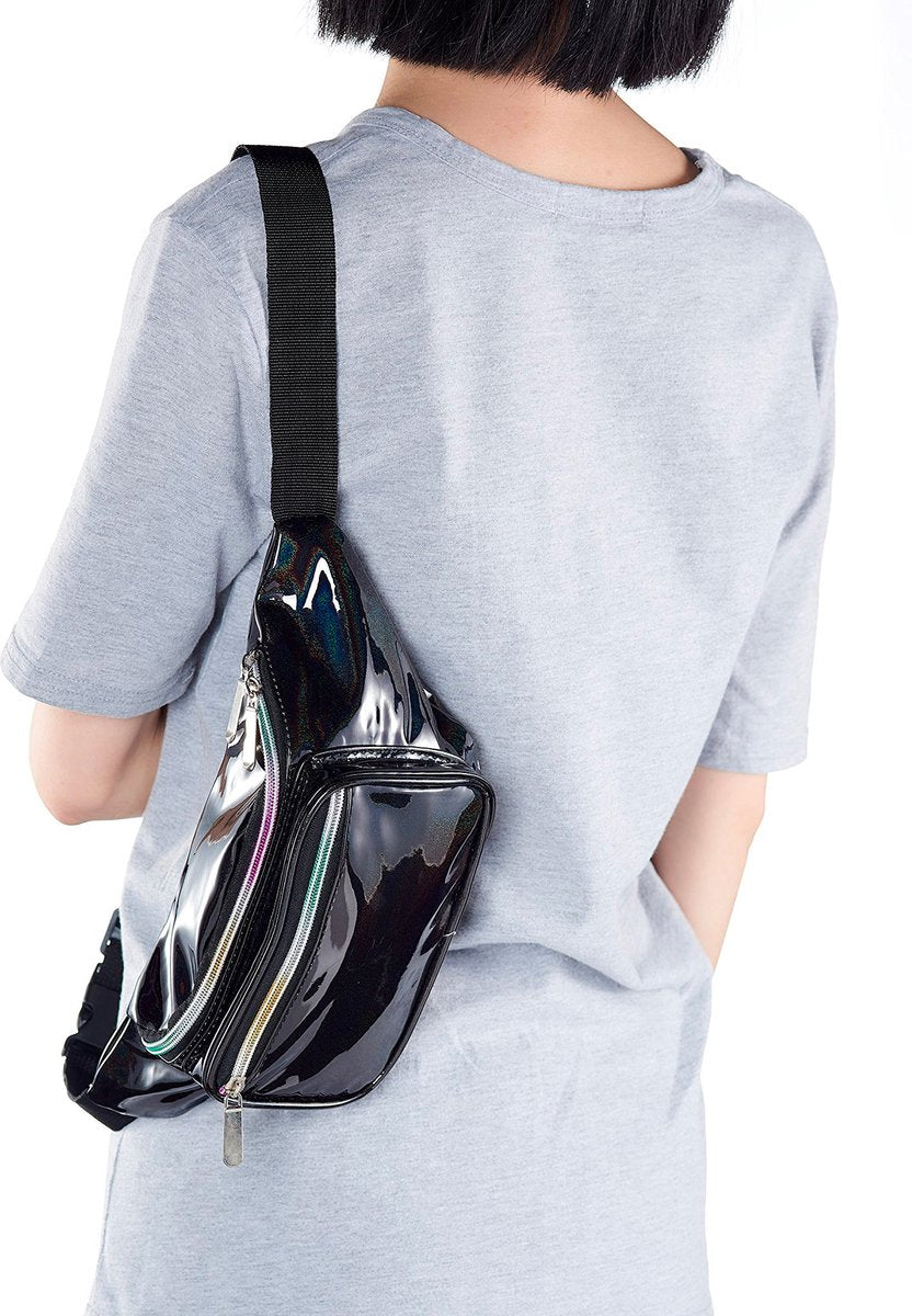 YONO Fanny Pack Holografisch - Heuptasje geschikt voor Festival / Reizen - Telefoontasje Crossbody - Buideltasje voor Dames en Heren - Zwart
