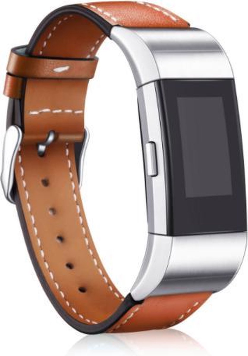 YONO Leer Bandje Bruin geschikt voor Fitbit Charge 2 – Vervangende Armband in Lederen Design