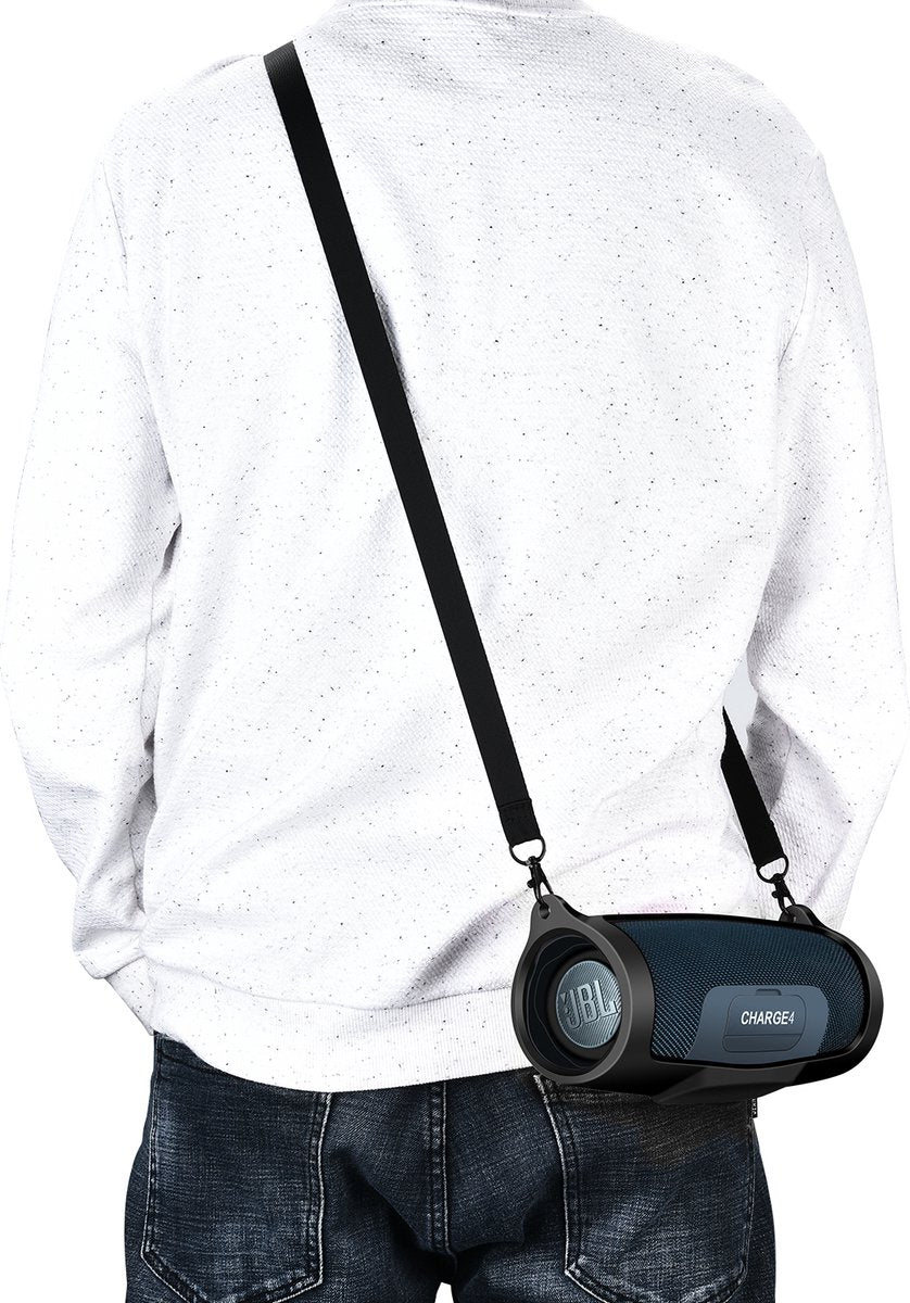 YONO Siliconen Hoes geschikt voor JBL Charge 4 - Case met Draagriem en Clip - Beschermhoes - Zwart