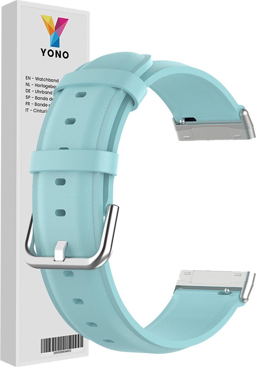 YONO Vacca Leer Bandje geschikt voor Fitbit Versa 3 / Sense - Leren Vervangende Horlogebandje Strap - Lichtblauw
