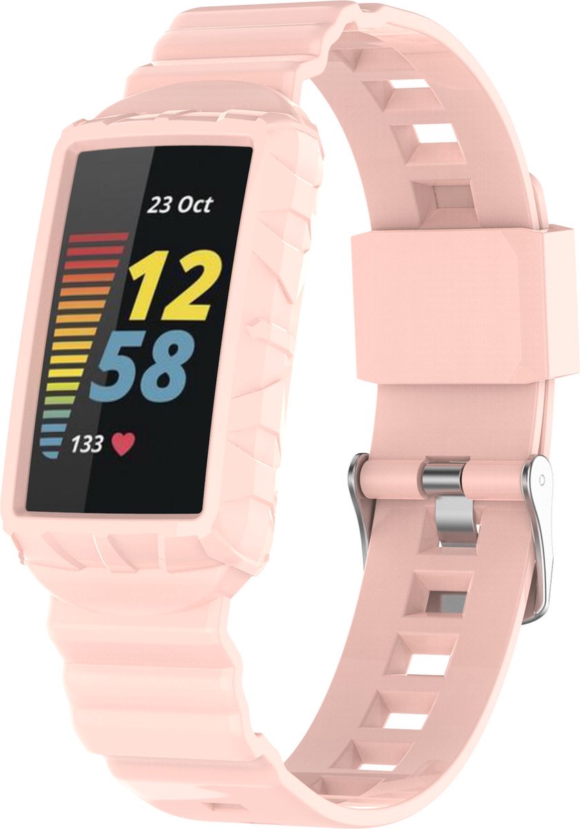 YONO Siliconen Shock Proof Bandje - Geschikt voor Fitbit Charge 6 / 5 / 4 / 3 - Lichtroze