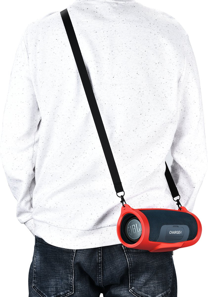 YONO Siliconen Hoes geschikt voor JBL Charge 4 - Case met Draagriem en Clip - Beschermhoes - Rood