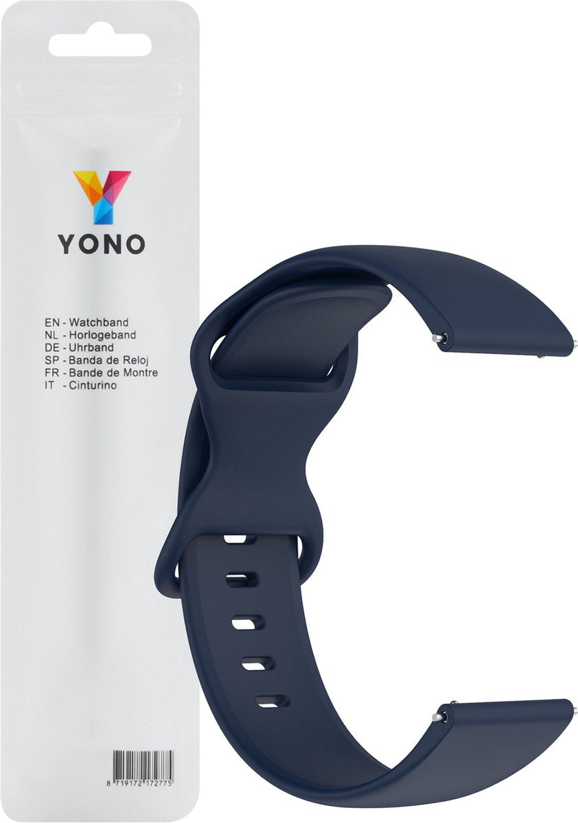 YONO Siliconen Soft Bandje 20mm - Horlogebandje geschikt voor Samsung Galaxy Watch 7/6/5 / Pro / 4 / 3 / Active 2 - Garmin Approach / Forerunner / Venu 2 Plus / SQ / Vivomove - Polar Ignite / Unite – Huawei - Donkerblauw - Small