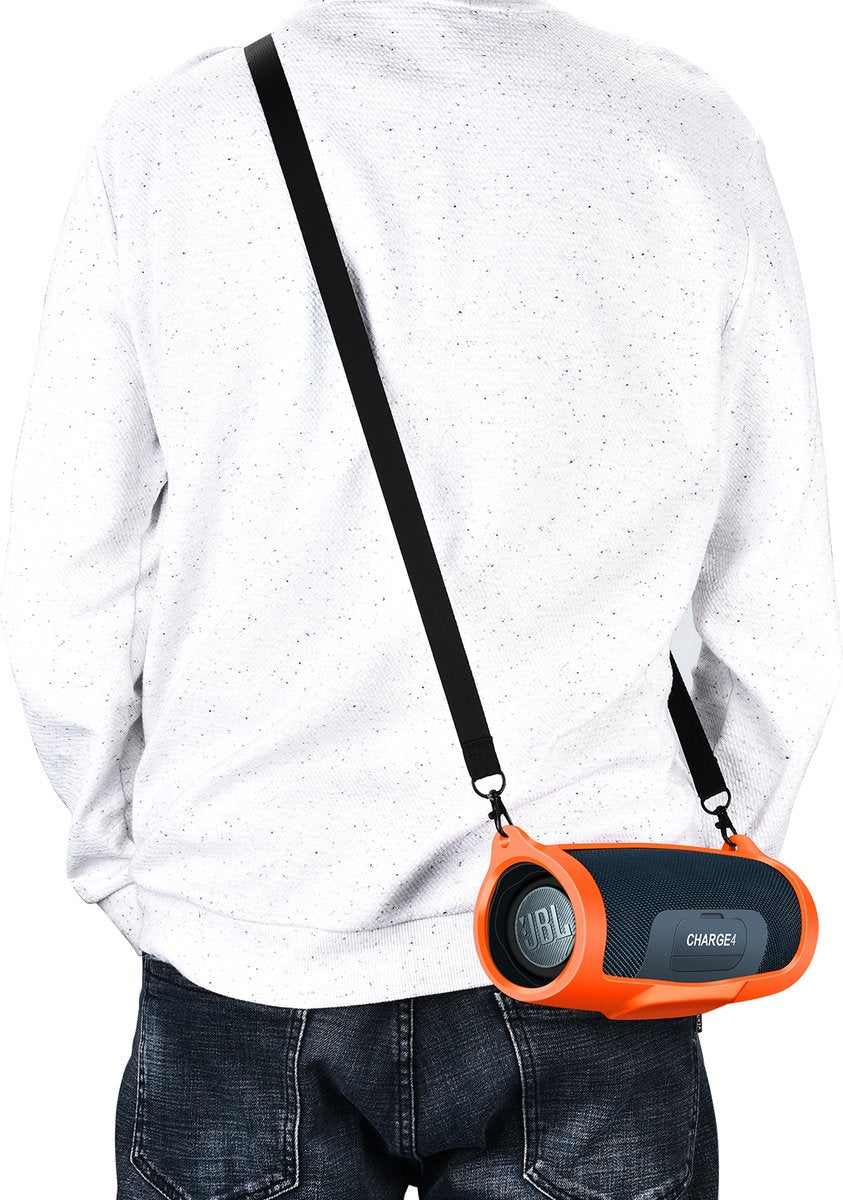 YONO Siliconen Hoes geschikt voor JBL Charge 4 - Case met Draagriem en Clip - Beschermhoes - Oranje