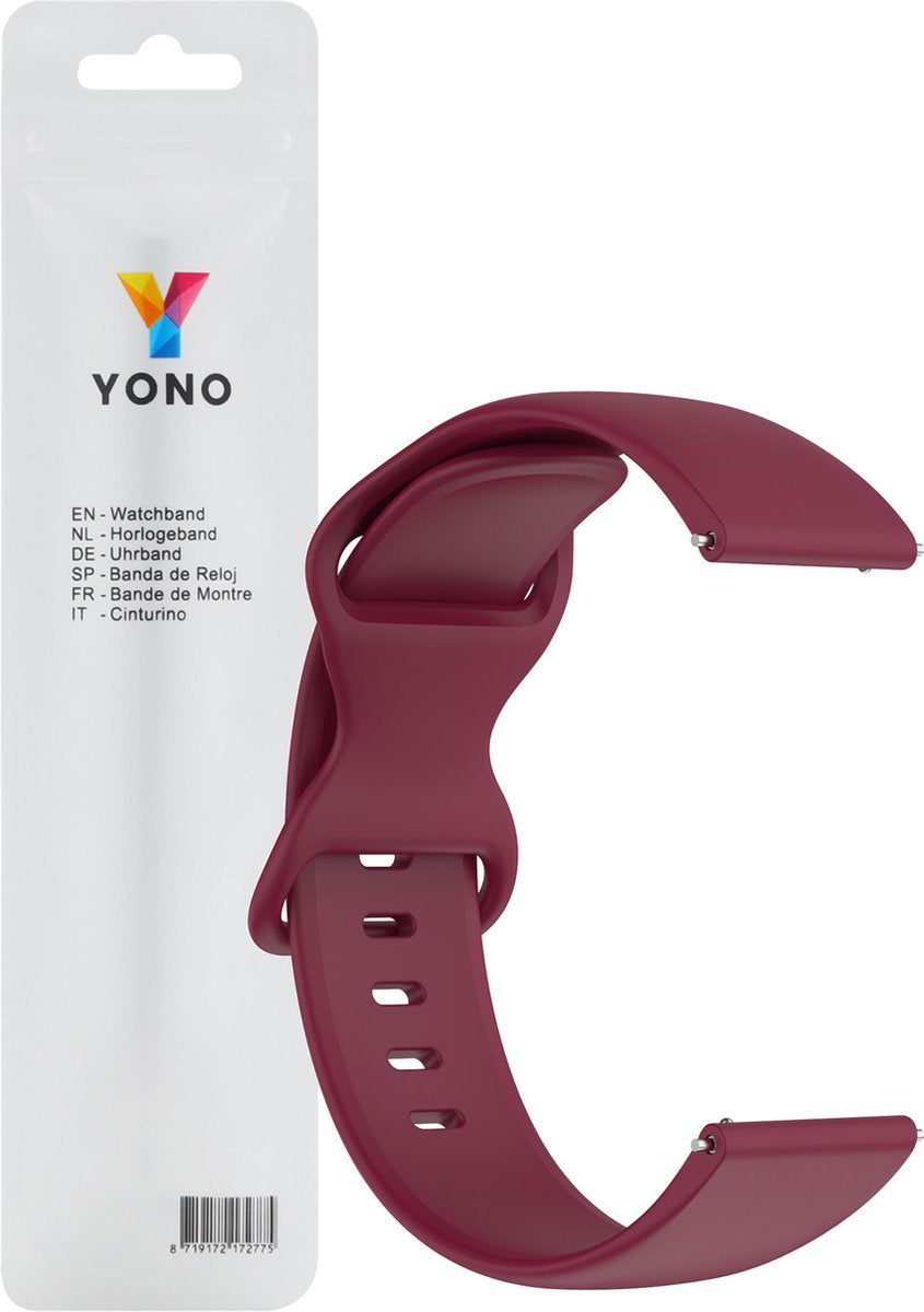 YONO Siliconen Soft Bandje 20mm - Horlogebandje geschikt voor Samsung Galaxy Watch 7/6/5 / Pro / 4 / 3 / Active 2 - Garmin Approach / Forerunner / Venu 2 Plus / SQ / Vivomove - Polar Ignite / Unite – Huawei - Bordeaux - Large