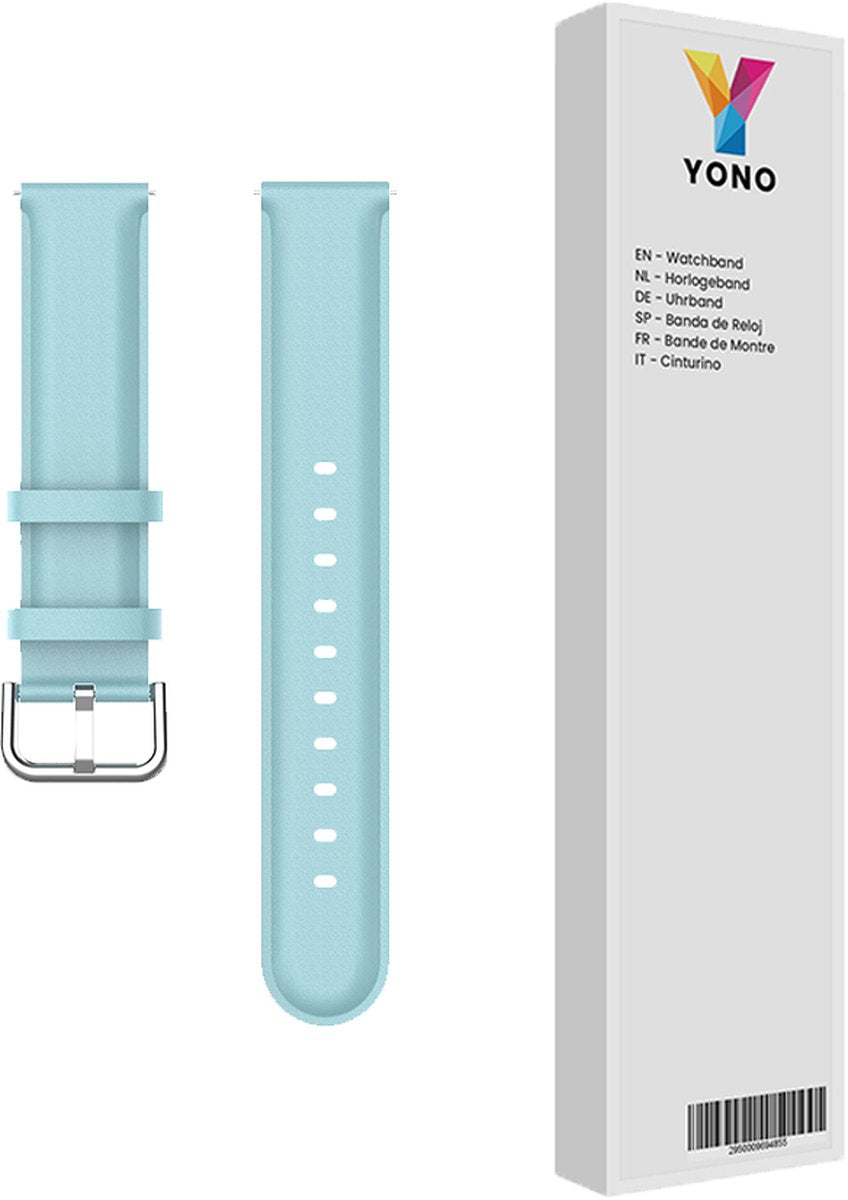 YONO Vacca Leer Bandje 22mm - Horlogebandje geschikt voor Samsung Galaxy Watch 46mm / 3 (45mm) / Gear s3 - Polar Vantage M2 / Grit X - Huawei Watch GT 3 (pro) / 2 - Amazfit GTR - Babyblauw