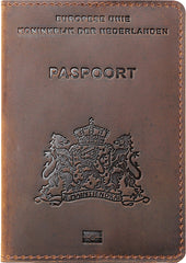 YONO Paspoort Hoesje Nederland Leer - Houder Cover Mapje - Bruin
