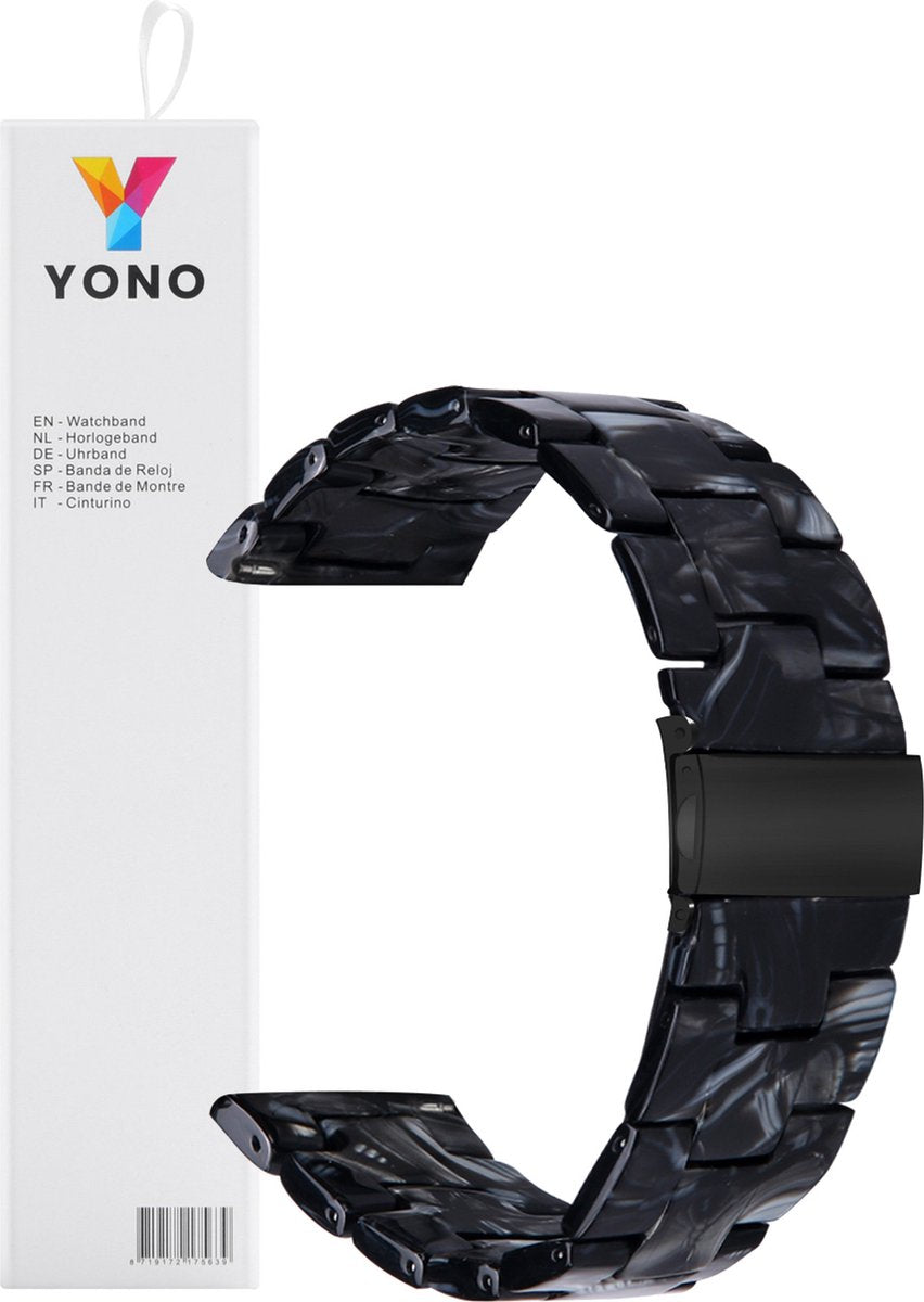 YONO Resin Schakel Bandje 20mm - Horlogebandje geschikt voor Samsung Galaxy Watch 7/6/5 / Pro / 4 / 3 / Active 2 - Polar Ignite / Unite – Huawei - Zwart
